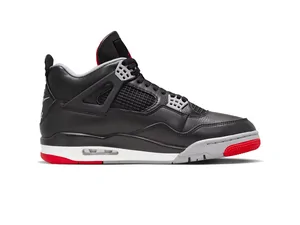 A black and red high-top basketball shoe on white